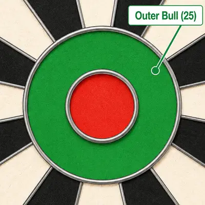 Diagram showing the green outer bull surrounding the red bullseye on a dartboard.